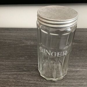 Antique spice glass etched jar GINGER early 20th Century